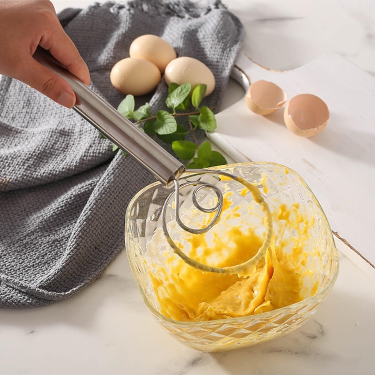 Varillas de Batir para Cocinar Batidor De Polvo En Espiral De Acero Inoxidable, Mezclador De Harina Y Masa, Batidor Manual De Huevos, Guarnición De Ensalada, Mezclador En Frío Huevos, Espumar, Batir(D