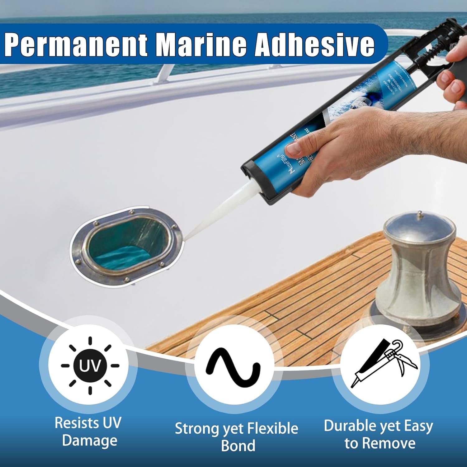 5200 Marine Sealant Fast Cure, Marine Adhesive Sealant, Waterproof Polyurethane Adhesive, Permanent Flexible Bond, UV Resistant, Above & Below Waterline for Boats, RVs, Vehicles, White, 6 Pack