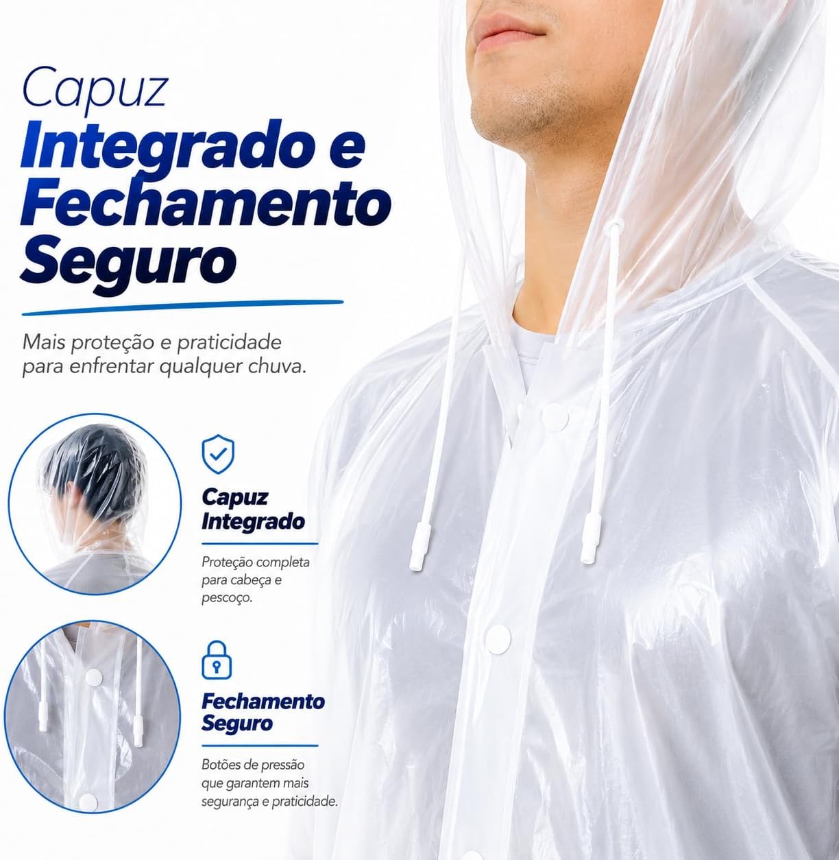 Capa de chuva reutilizável em EVA para proteger corpo, cabeça e roupas durante deslocamentos, passeios, esportes e eventos. Capa de chuva reutilizável em EVA para proteger corpo, cabeça e roupas durante deslocamentos, passeios, esportes e eventos.