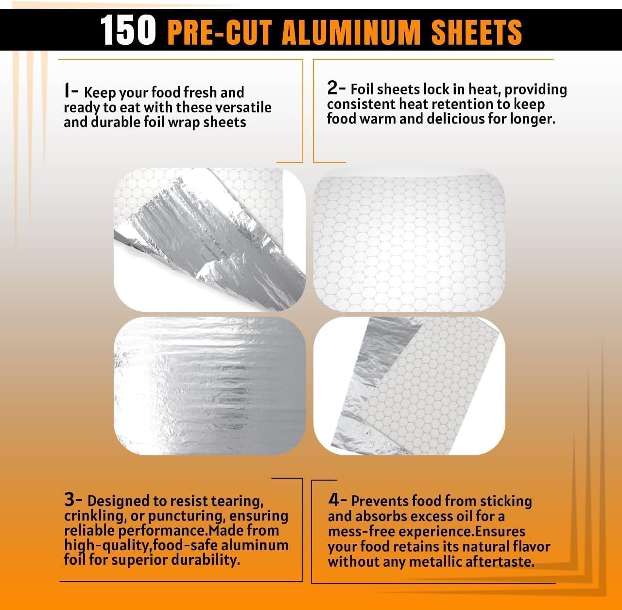 Insulation Sandwich Wrapping Paper Aluminum Foil Sheets - [100 sheets] - 10 3/4" x14" - Aluminum Foil Sandwich Wrap Sheets For Sandwich Wraps, Burritos and BBQ