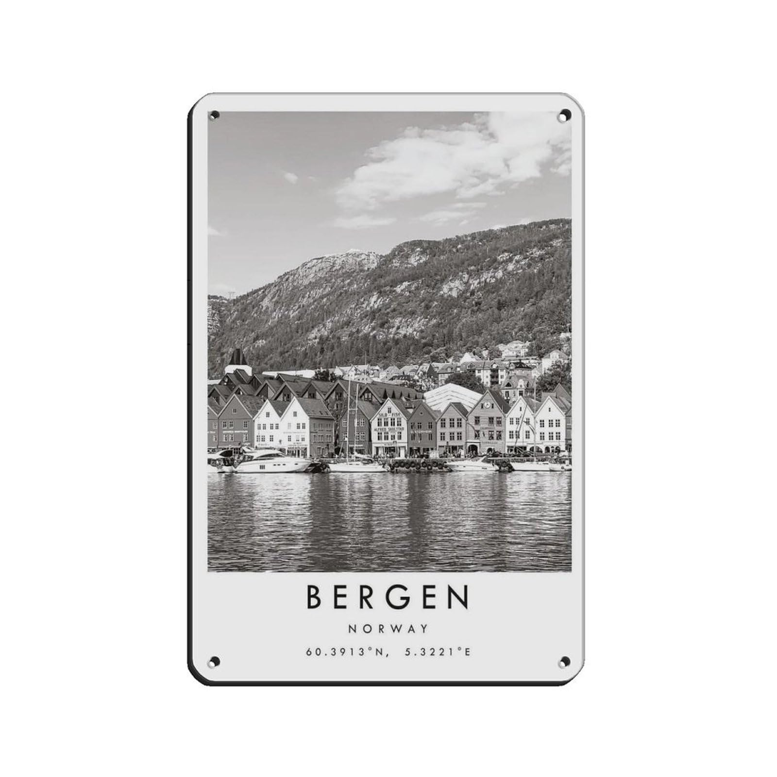 Bergen Travel, Norway Poster（24） Tin Sign Vintage Metal Pub Club Cafe Bar Home Wall Art Decoration Poster Retro 8x12inch(20x30cm)