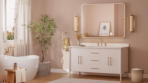 Miniatura 183 de TETOTE Espejo de 60 x 36 pulgadas para baño, espejo de tocador dorado de latón cepillado, espejo de pared grande rectangular con marco de metal Oro