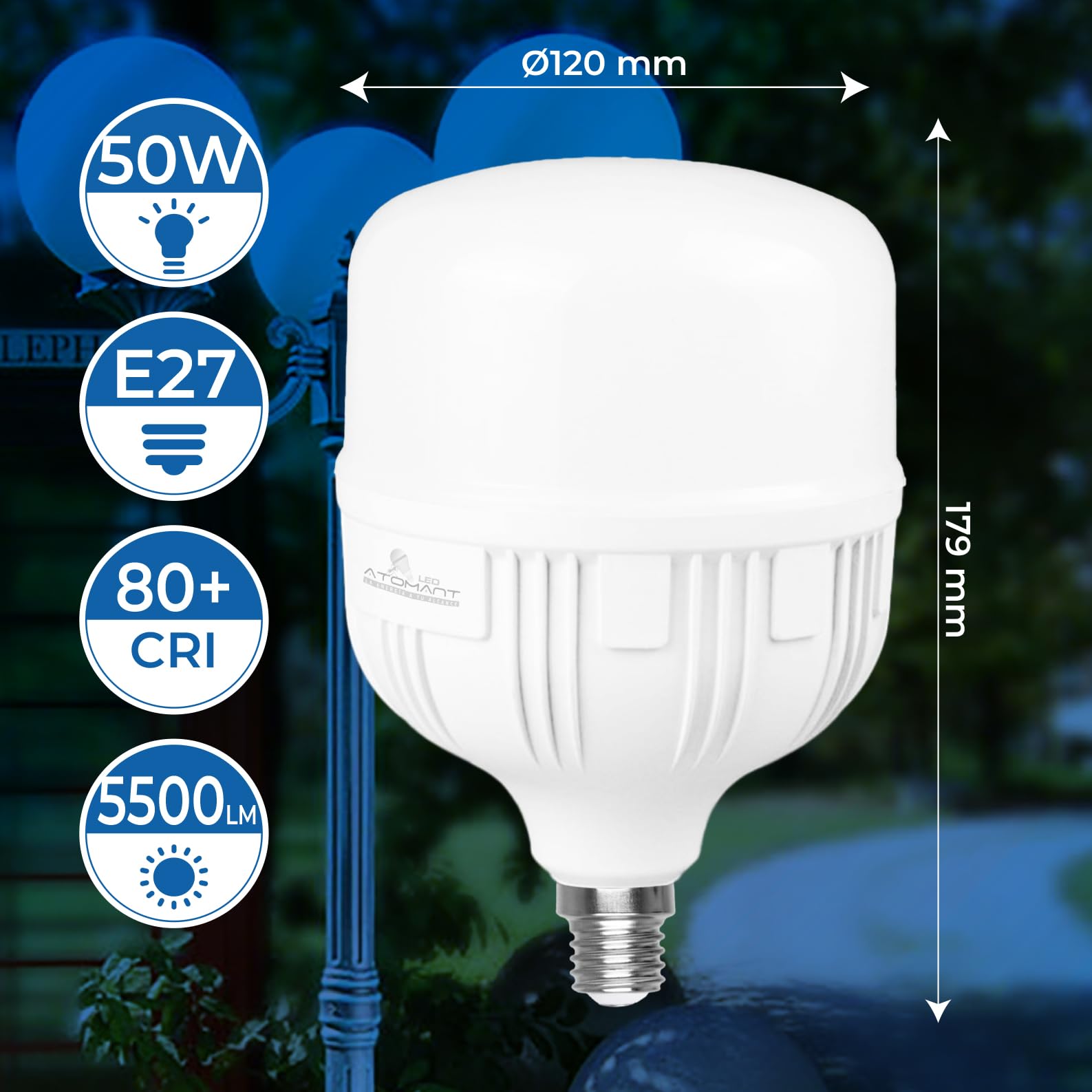 LED ATOMANT 5x LED Lampe E27 T120 50W Kaltweiß 5500lm | Großer Sockel, 6500K