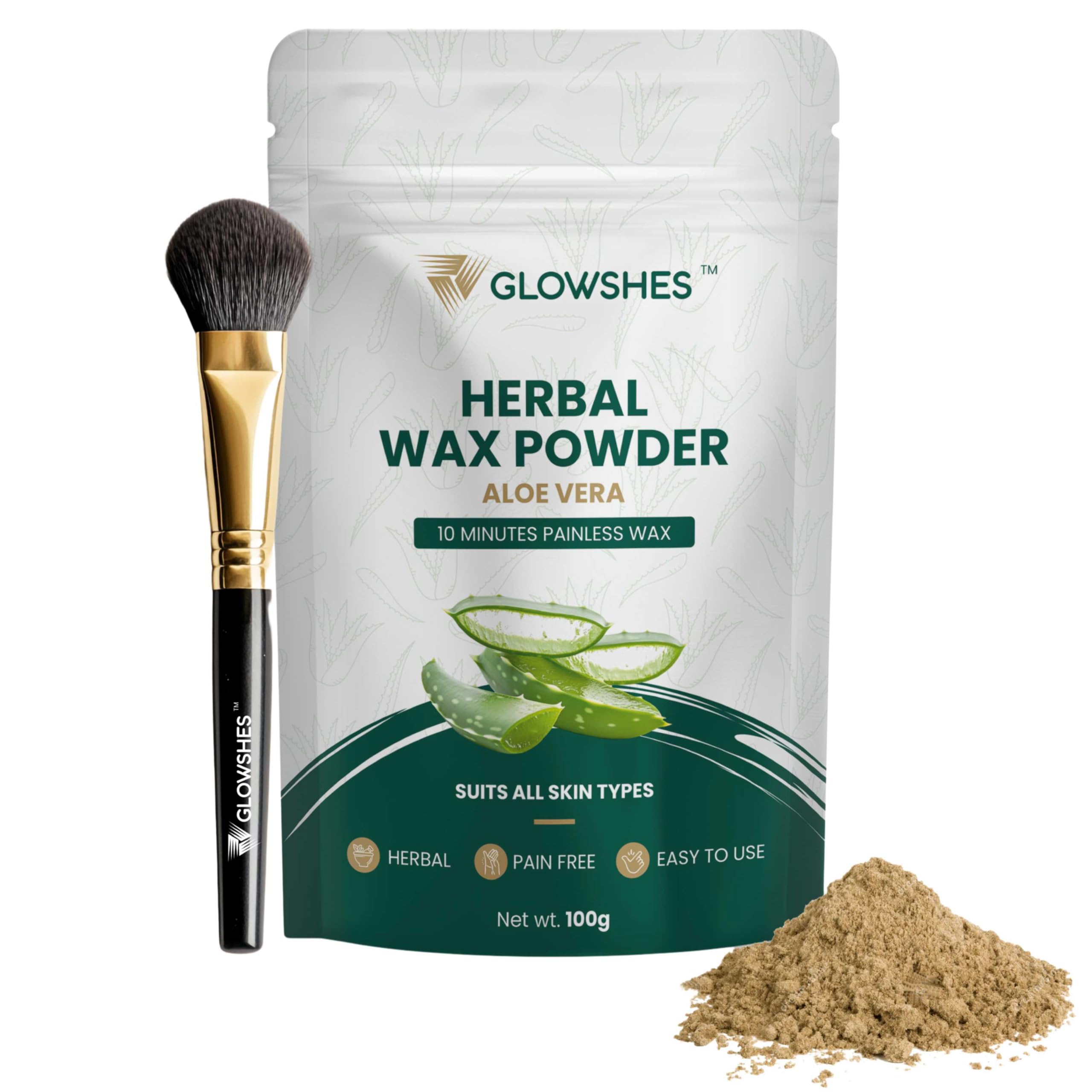 Glowshes Chemical-Free Natural Hair Removal Wax Powder Full Body Use All Skin Types Women and Men,Painless No Side Effects, 100g, Aloe Vera (Pack of 2)