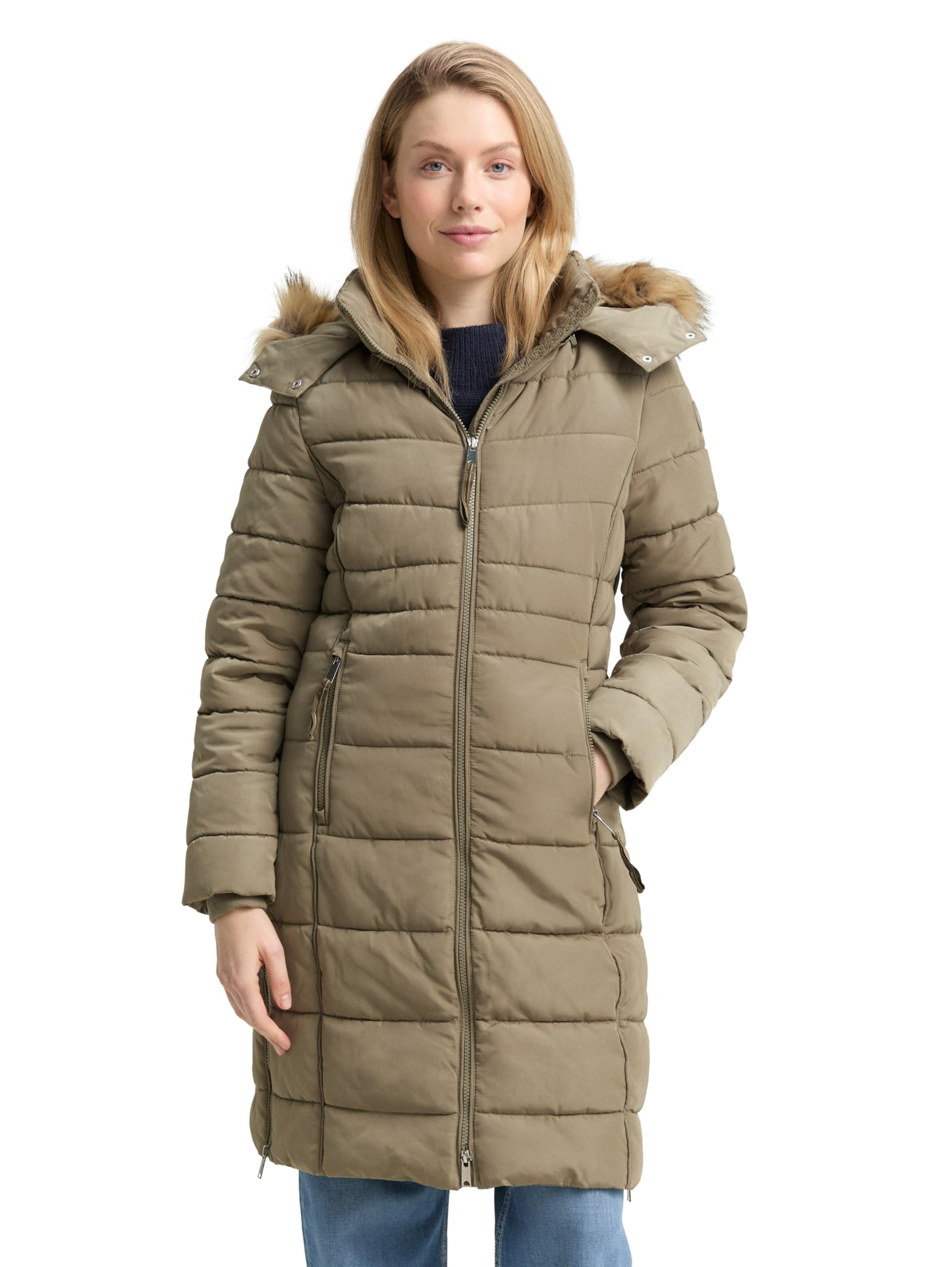 TOM TAILOR Damen 1047533 Puffer-Mantel mit abnehmbarer Kapuze