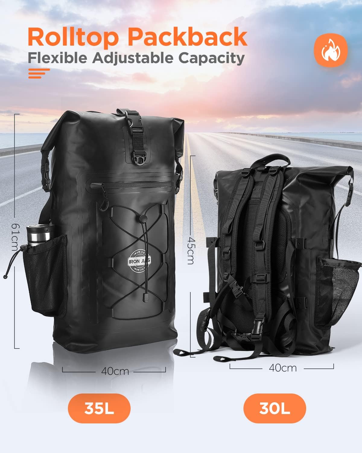 Motorcycle Backpack Waterproof Tail Bags Sissy Bar Bag Travel Saddlebags 35L Touring Duffle Bags PVC 500D Dry Bag for Skiing Travel Hiking Camping Boating Riding Fishing - Black : Automotive