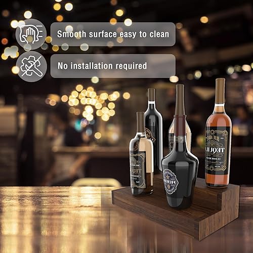 Miniatura 4 de Soporte para botellas de licor, estante de exhibición de botellas de licor de 2 niveles, capacidad para 8 botellas, madera real, fácil de limpiar,