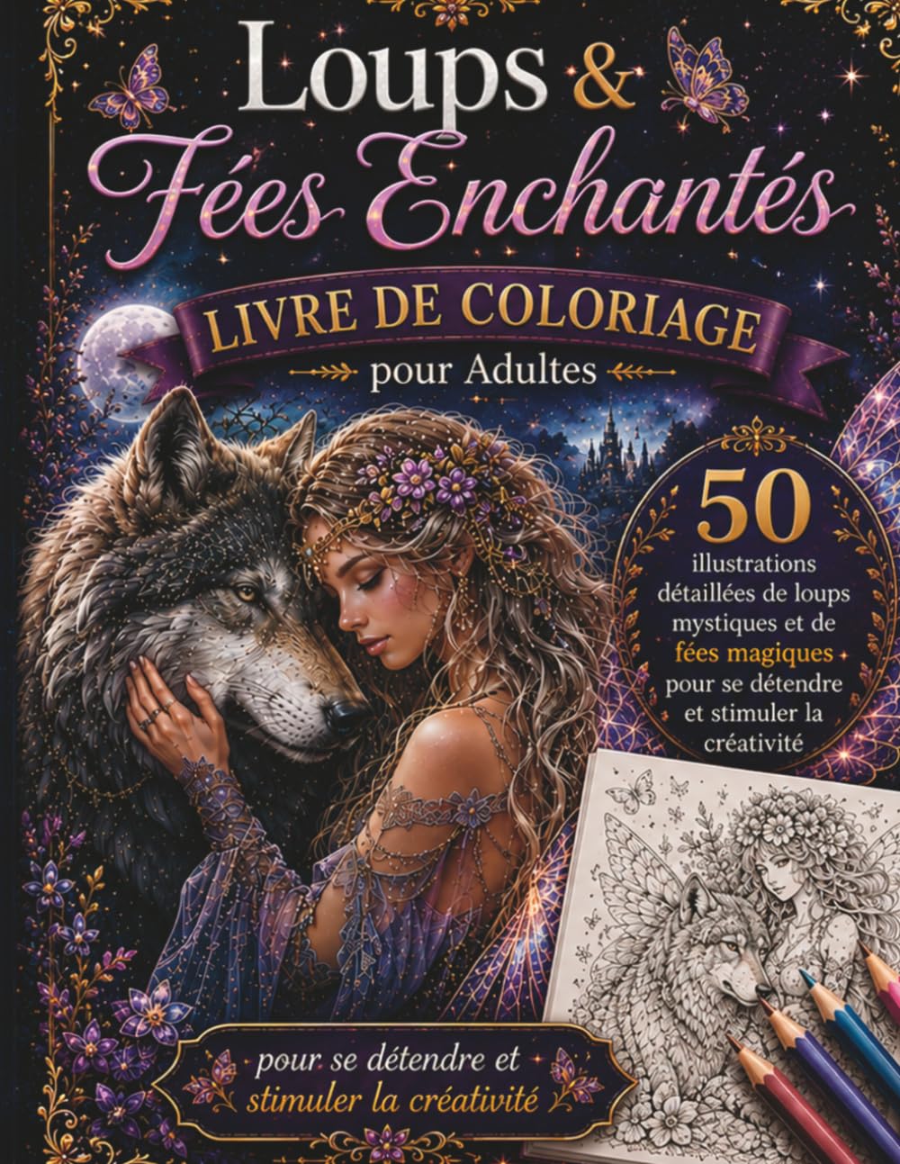 Loups & Fées Enchantés – Livre de Coloriage pour Adultes: 50 illustrations détaillées de loups mystiques et de fées magiques pour se détendre et stimuler la créativité