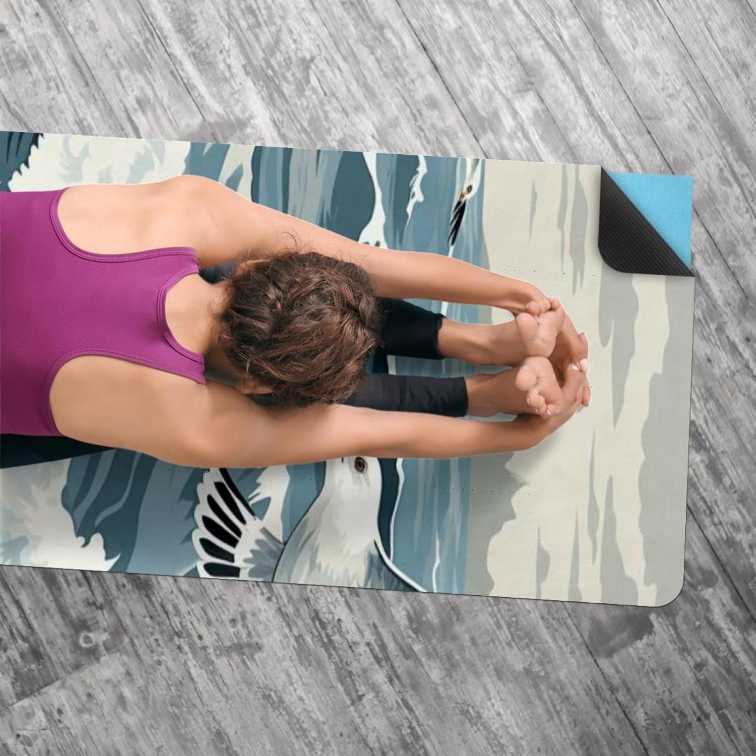 Yoga Towel, Seagull Pattern Non Slip Sweat Absorbent Hot Yoga Mat Towel for Hot Yoga, Pilates and Fitness - 72.8" x 26.8"