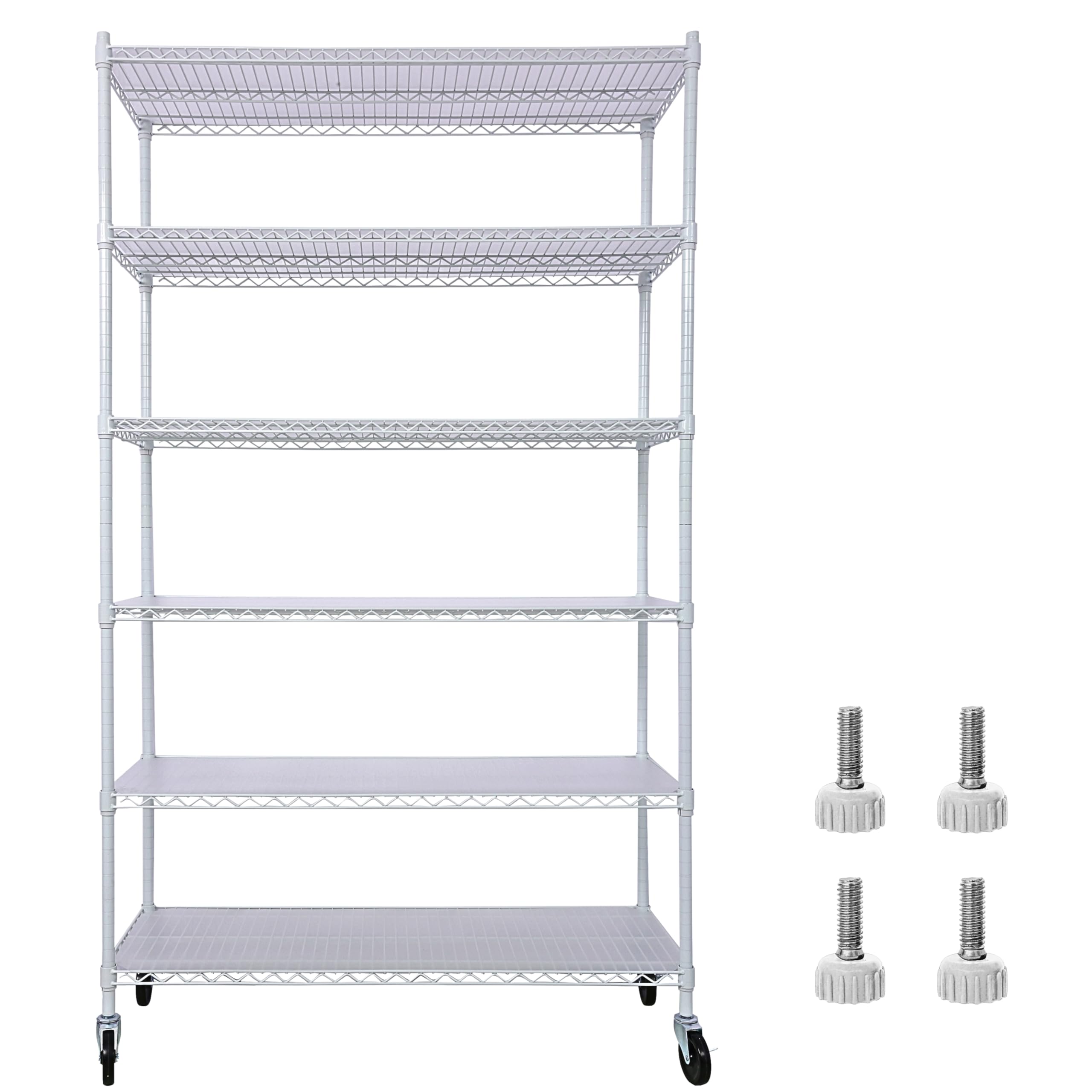 Heavy Duty Wire Shelving Unit — 6-Tier NSF Certified Steel Storage Rack, 6000 lb Total Capacity, Adjustable Shelves with Casters & Waterproof Liners (