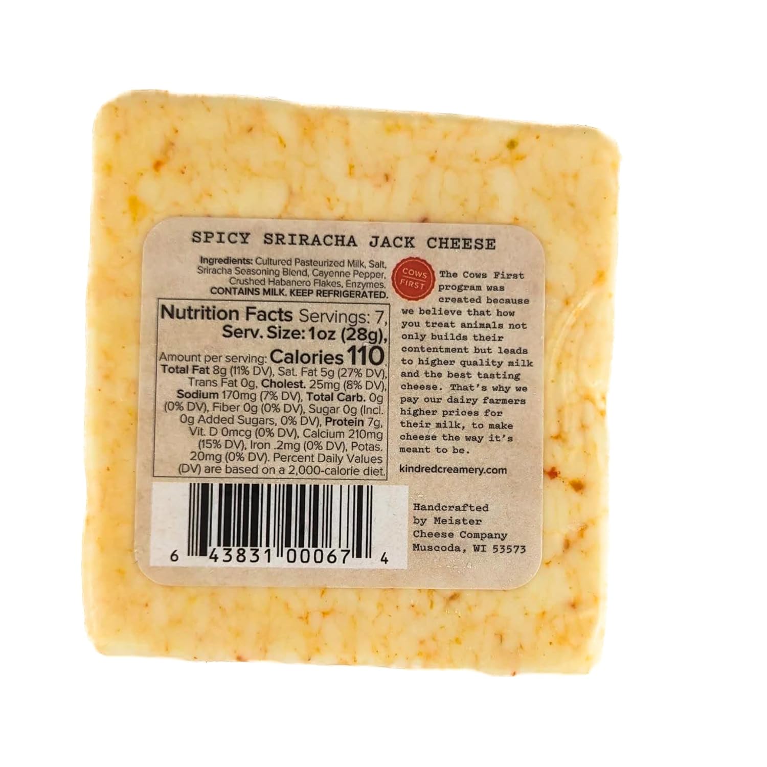Kindred Creamery Spicy Sriracha Jack Cheese 7 oz (Pack of 4)