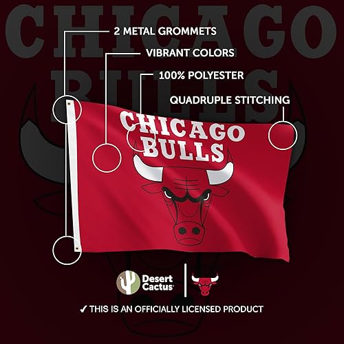 Miniatura 4 de Desert Cactus Bandera de los Chicago Bulls NBA 100% poliéster para interiores y exteriores, 3 x 5 pies, banderas del equipo de la Asociación
