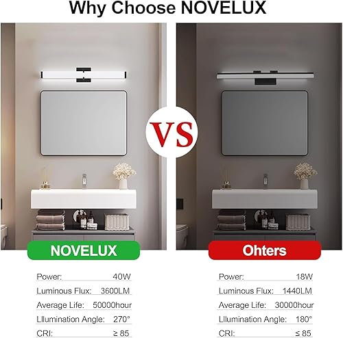 Miniatura 5 de Luz LED para tocador de baño, blanco frío, 5000 K, moderna, mate, accesorios de iluminación de baño 40 pulgadas, IP44, 40 W, equivalente a 350 W