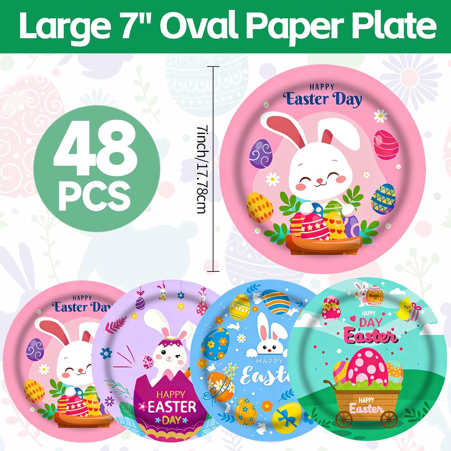 48PCS Easter Paper Plates-7Inch 4 Design Cute Bunny Dessert Plates Disposable Bunny Paper Dinnerware Cake Salad Fruit Plates Party Decor for Easter Spring Holiday Birthday Party Baby Shower