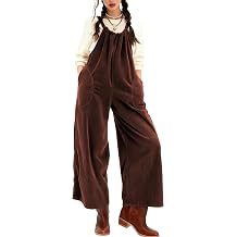 Yeokou Corduroy Overalls for Women Casual Barrel Wide Leg Bib Pants Loose Sleeveless Jumpsuit with Pockets