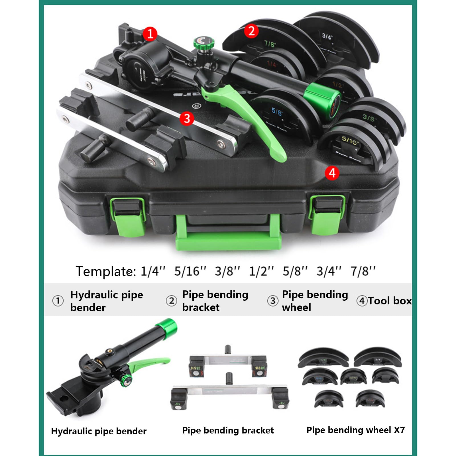 Kit manual de doblador hidráulico de tuberías, juego de herramientas de trinquete con 7 moldes para curvas de 90° en latón, aluminio, tubo de acero fino