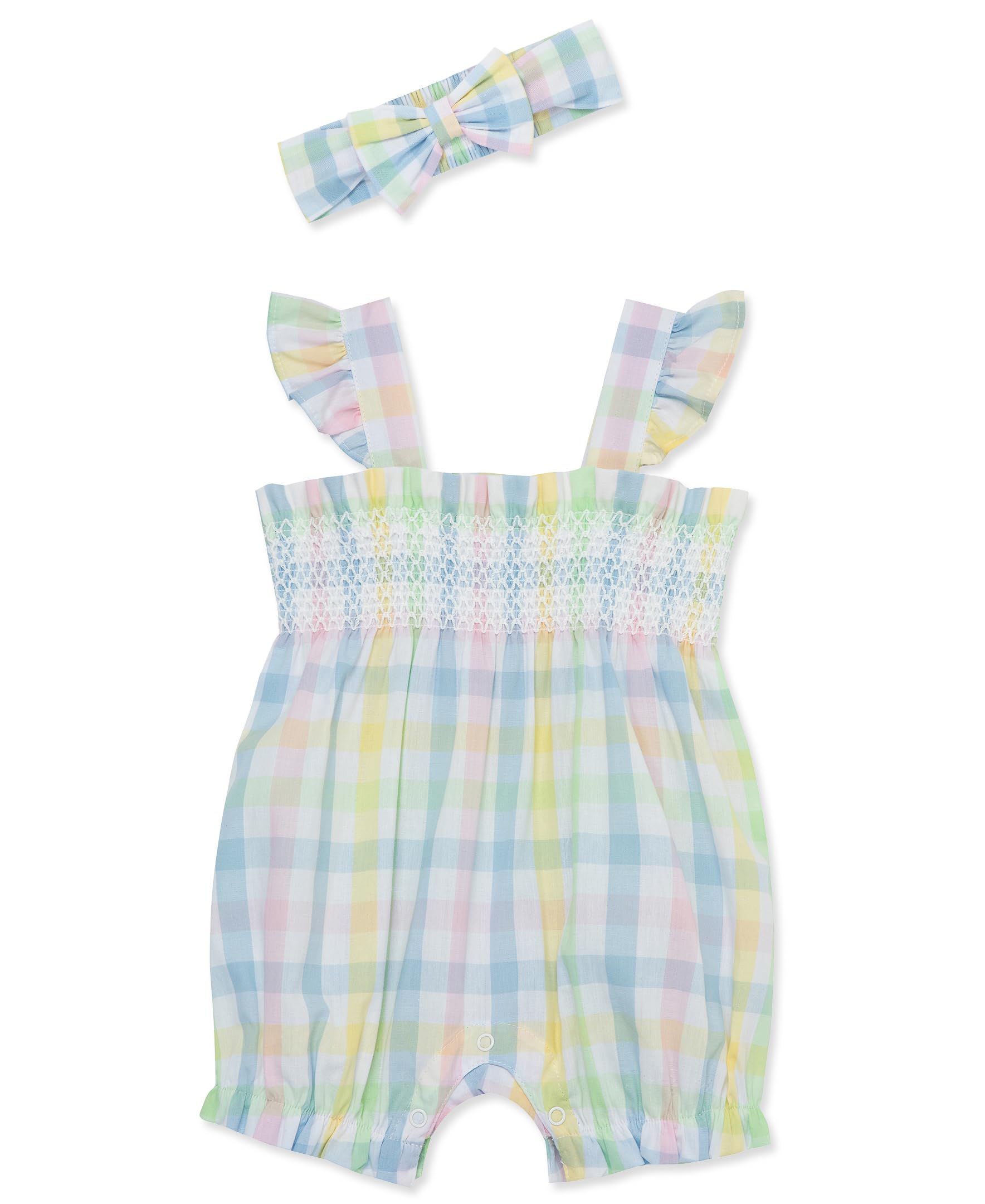 Little Me Clothes for Baby Girls' Check Bubble Romper and Headband Set, Multicolored, 6 Months
