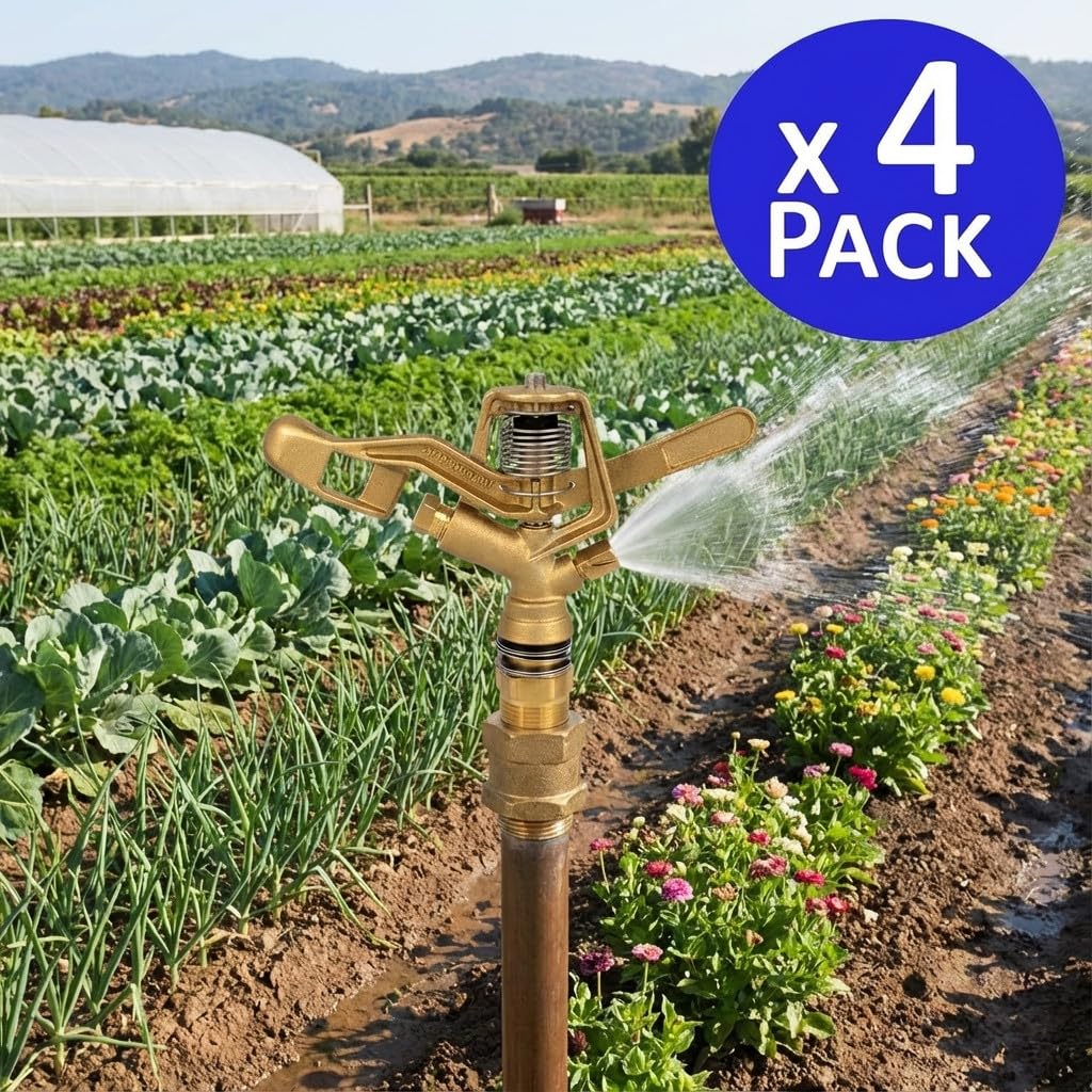 Suinga Aspersor de Riego Agricola Laton Circular 3/4" Macho | Pack 4 Aspersores con Alcance 13 a 18 m | Aspersor de Jardin 360º