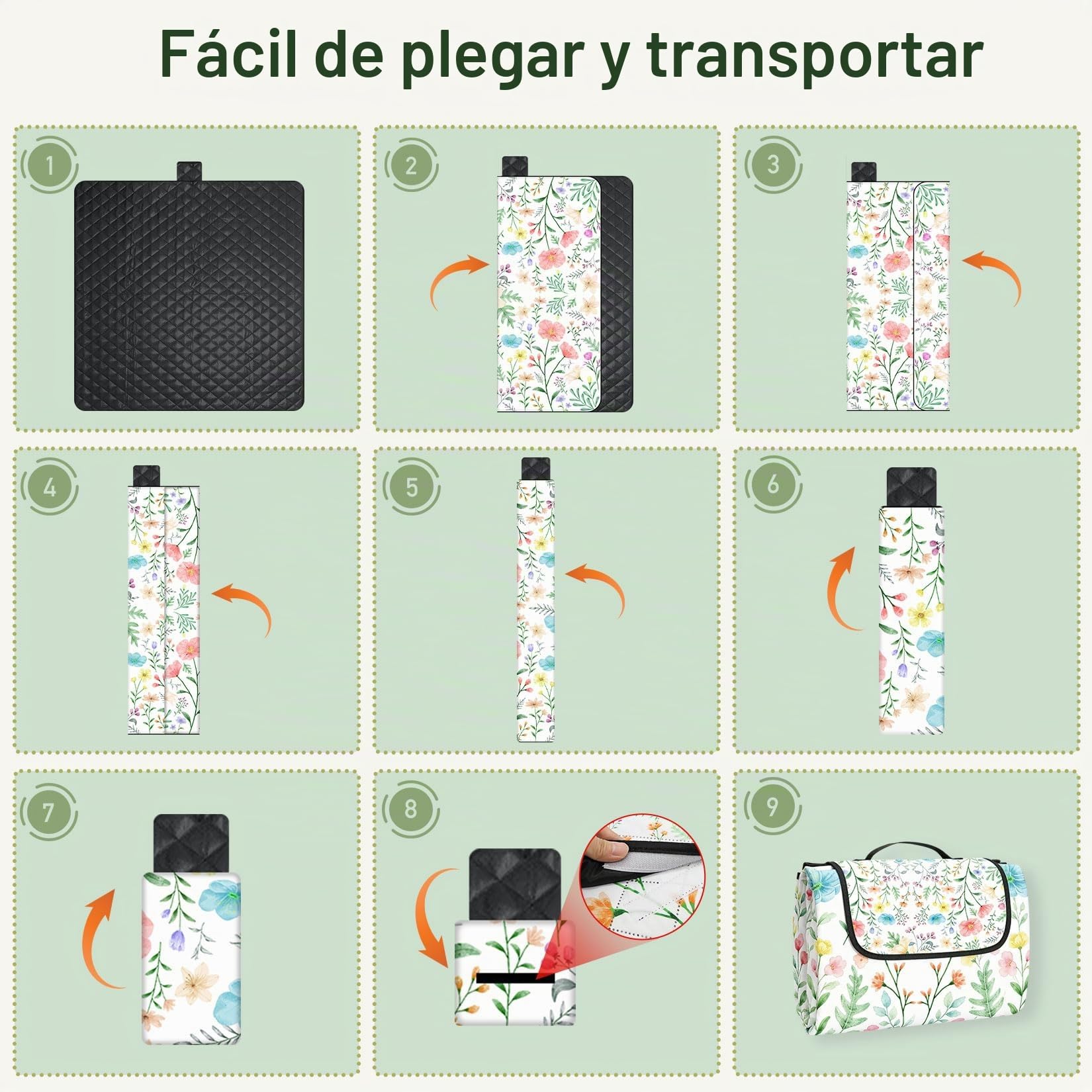 Manta de picnic 200x200 cm, Manta de picnic extra grande impermeable lavable a máquina, alfombra de playa apta para picnic en la playa, camping y jardín (flores)