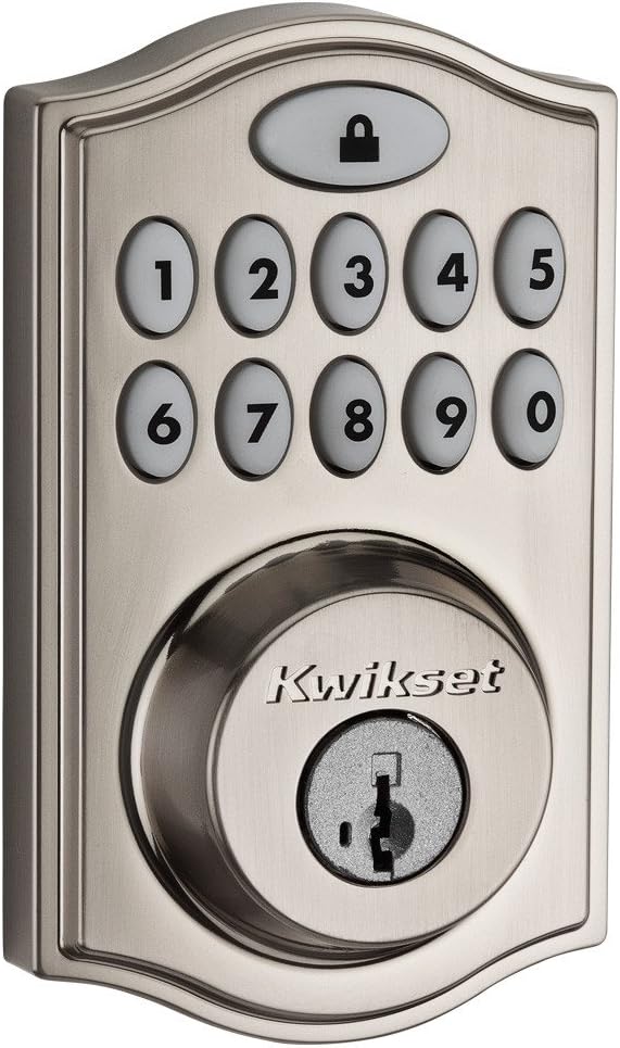 Kwikset 99140-023 SmartCode 914 Traditional Smart Lock Keypad Electronic Deadbolt Door Lock With SmartKey Security and Z-Wave Plus, Satin Nickel