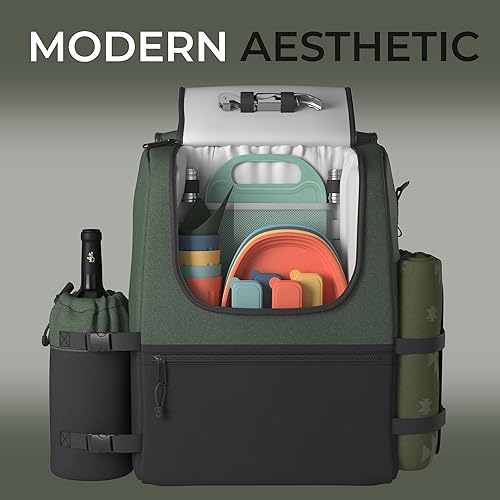 Miniatura 8 de Fern & Soul Mochila de picnic para 4 personas  Elegante juego de cesta de picnic aislada con manta, bolsa para enfriar vino, juego de vajilla