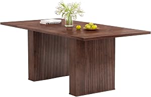 QHITTY 78 Inch Fluted Dining Table, Wood Kitchen Table for 6 to 10, Farmhouse Long Rectangle with Strip Base for Dining Room, Kitchen Walnut