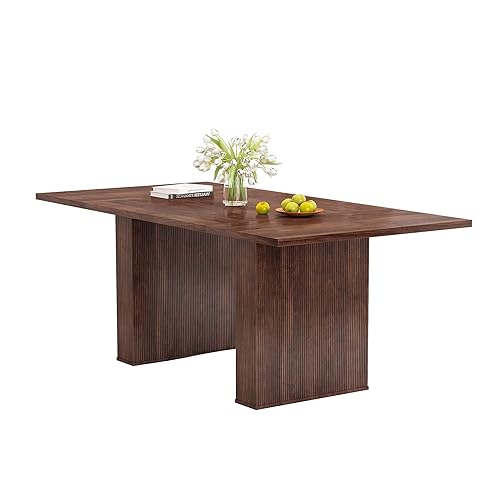 QHITTY 78 Inch Fluted Dining Table, Wood Kitchen Table for