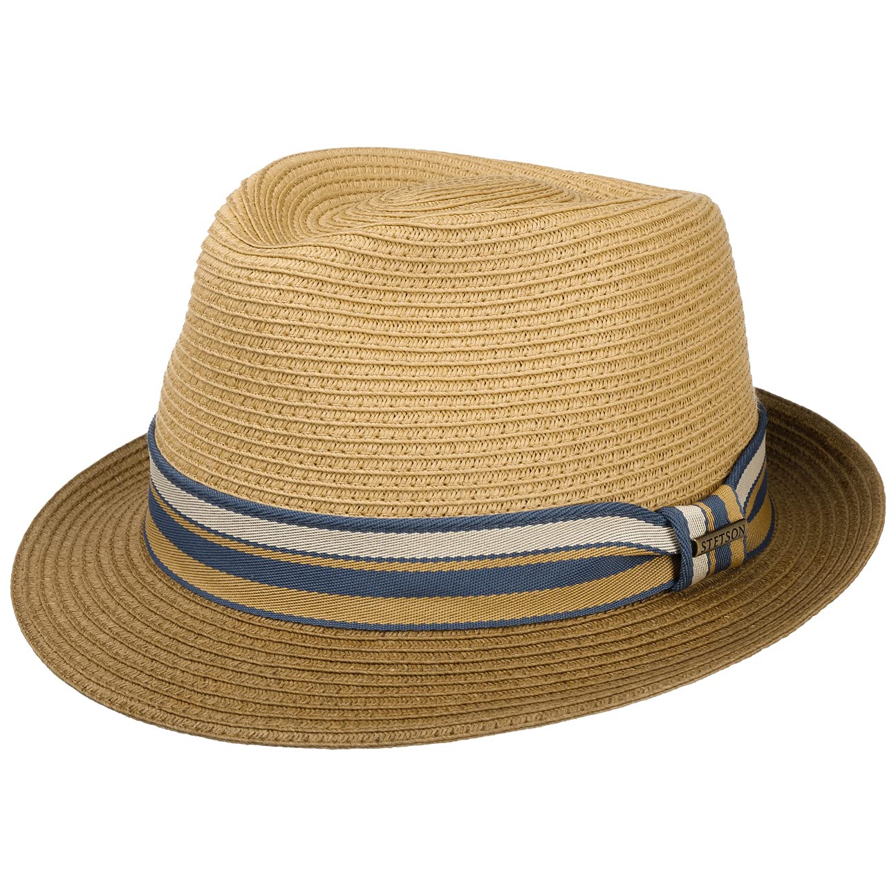 Stetson Licano Toyo Trilby Straw Hat Men UV Protection 40+ Two-Tone Brim Fedora Spring Summer Brown