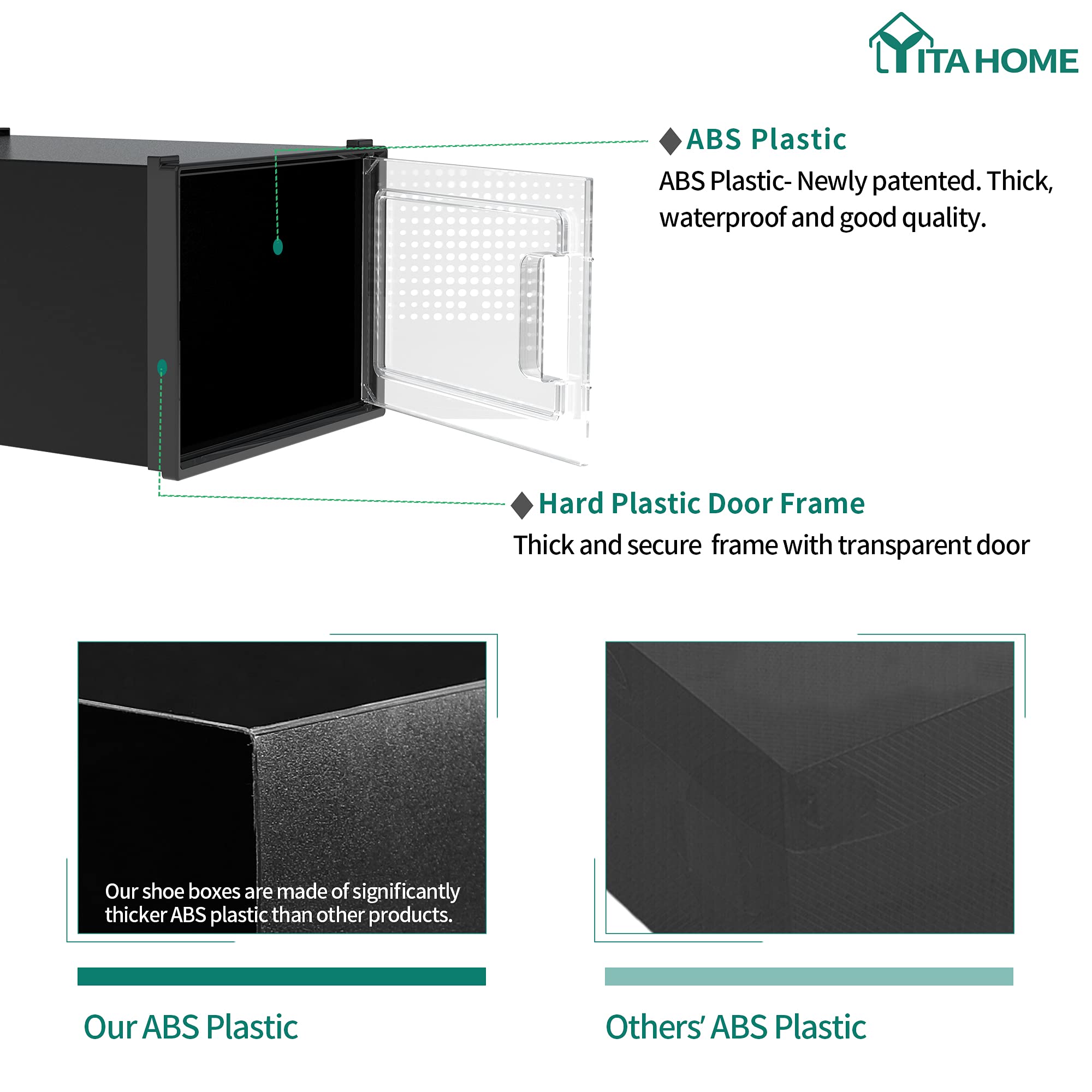 Yitahome Schoenendoos, 12 stuks stapelbare schoencontainers, 35,1 x 24,9 x 18,5 cm, geschikt tot maat 45,5, medium schoenopslag, niet-giftige plastic witte opbergdoos voor het scheiden van schoenen