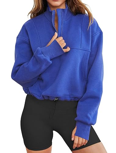 LEEDYA Women Long Sleeve Half Zip Sweatshirts Fall Oversized Trendy