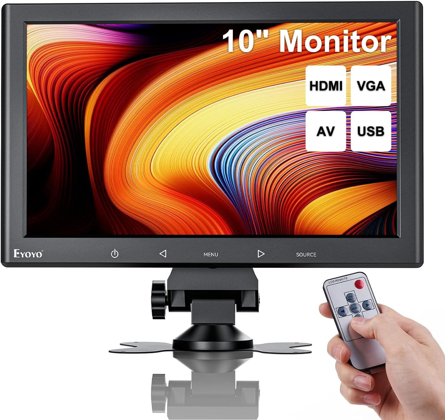 Eyoyo 10 Inch Mini Monitor – 1024×600 Small Computer Screen with HDMI VGA AV USB Input for Security, LCD PC, Home, Office, POS Systems, Car