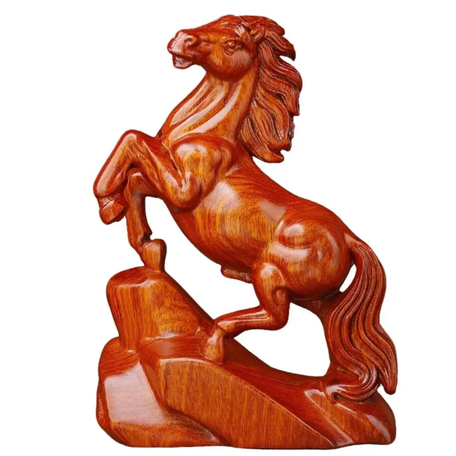 Miunihuooo Rosewood Carved Horse Statue-Wealth Lucky Zodiac Horse Decor for Home/Office Desk, Chinese Feng Shui Craft Gift(Color1)