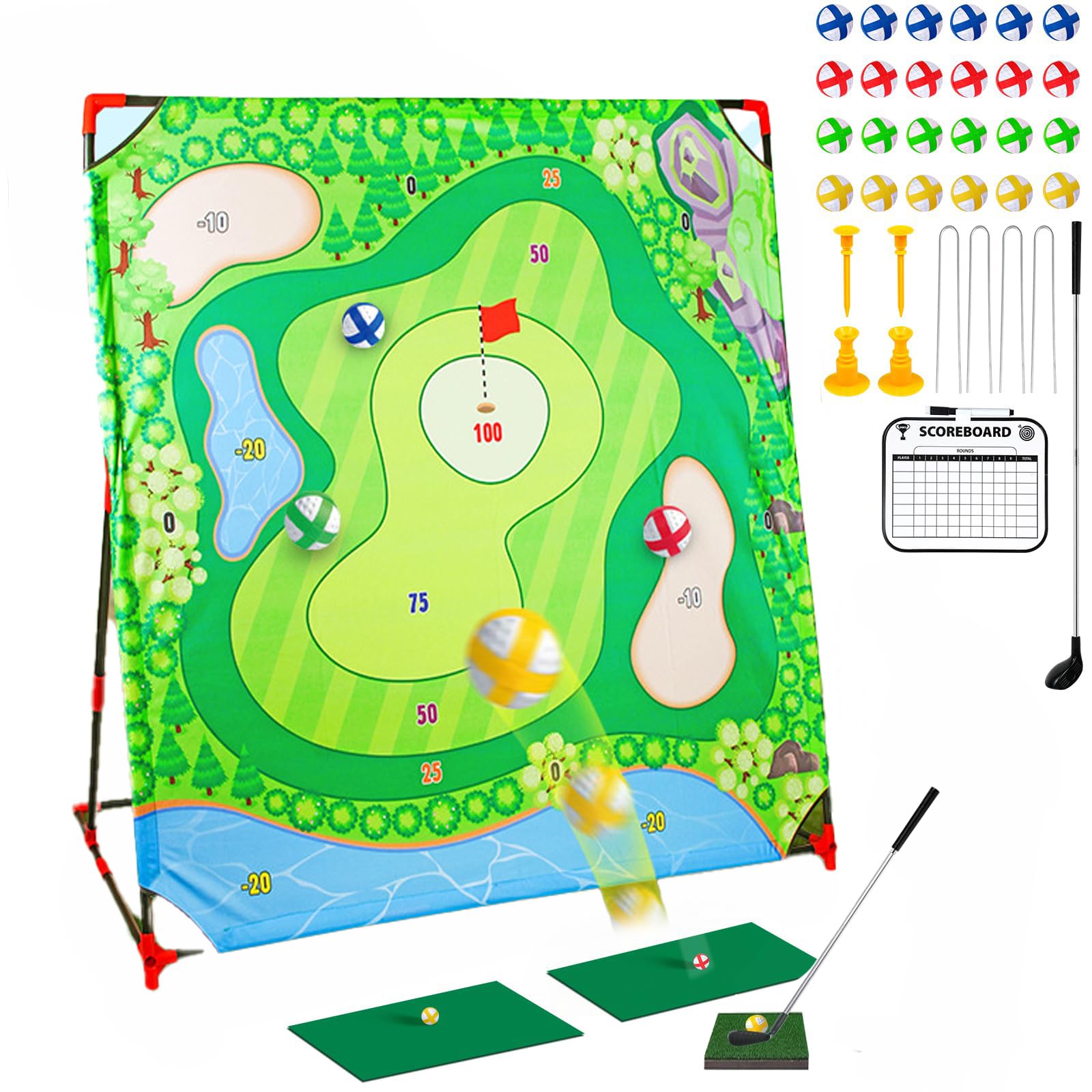 imuounl Kids Golf Game Set, Indoor Outdoor Battle Golf Chipping Game for Adults Family Kids, Golf practice net, Sticky Golf Game With Putting Practice And Swing Training