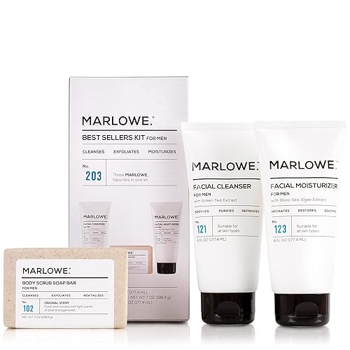 MARLOWE Kit más vendido No 203 Cuenta con una barra de jabón corporal exclusiva limpiador facial e hidratante facial para hombres Gran regalo MARLOWE Kit más vendido No 203 Cuenta con una barra de jabón corporal exclusiva limpiador facial e hidratante facial para hombres Gran regalo
