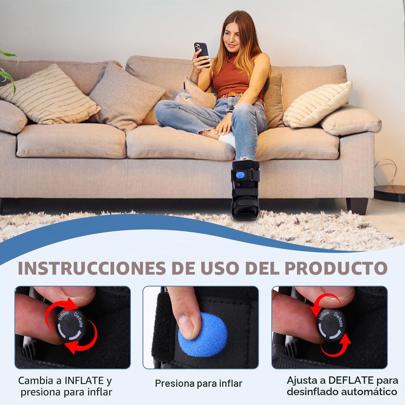 Zapato de senderismo inflable, soporte ortopédico para el pie, zapato para fractura, zapato de senderismo ultraligero para tobillo torcido, fractura por estrés, pie roto o tendinitis de Aquiles Negro