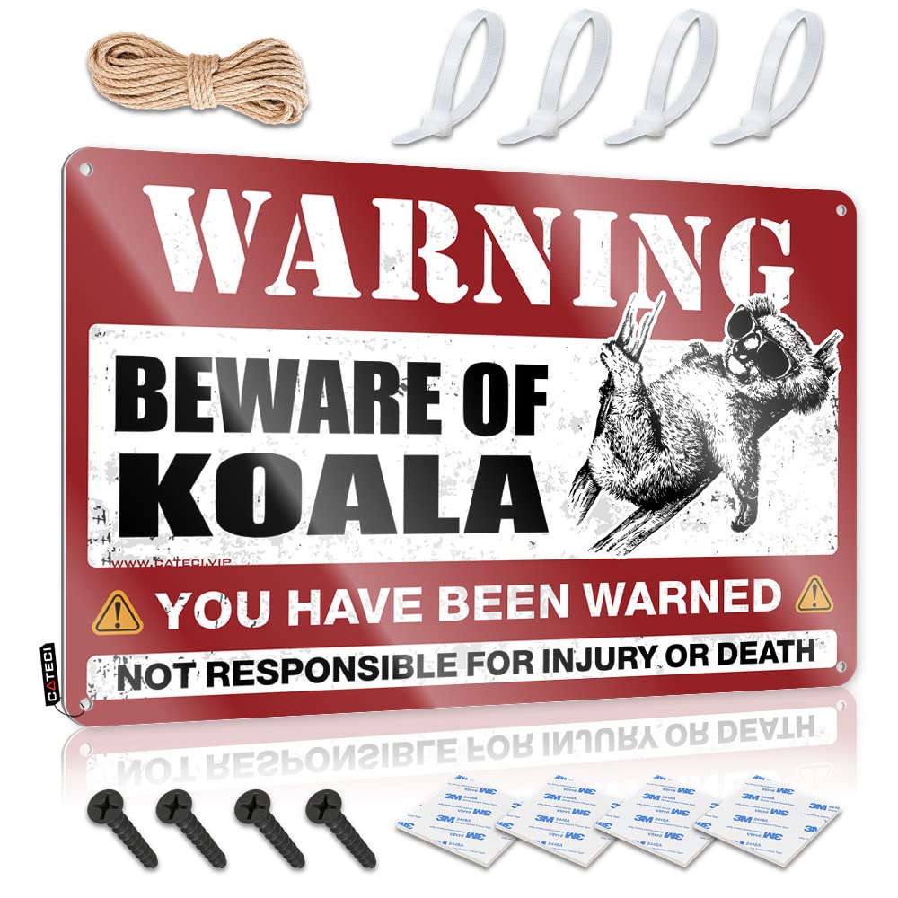 STWNVOITV Mancave Signs And Decor Beware Of Koala Tin Sign Funny Warning Signs Tin Wall Decor(20X30CM)