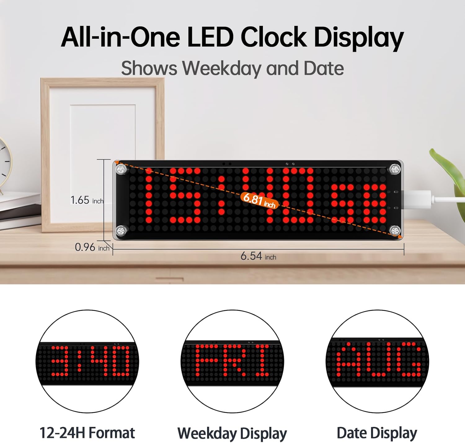 WiFi Atomic Clock, Smart LED Matrix Desk Clock with Seconds, Auto Time Sync via NTP, Mini Digital Clock with Auto Dimming