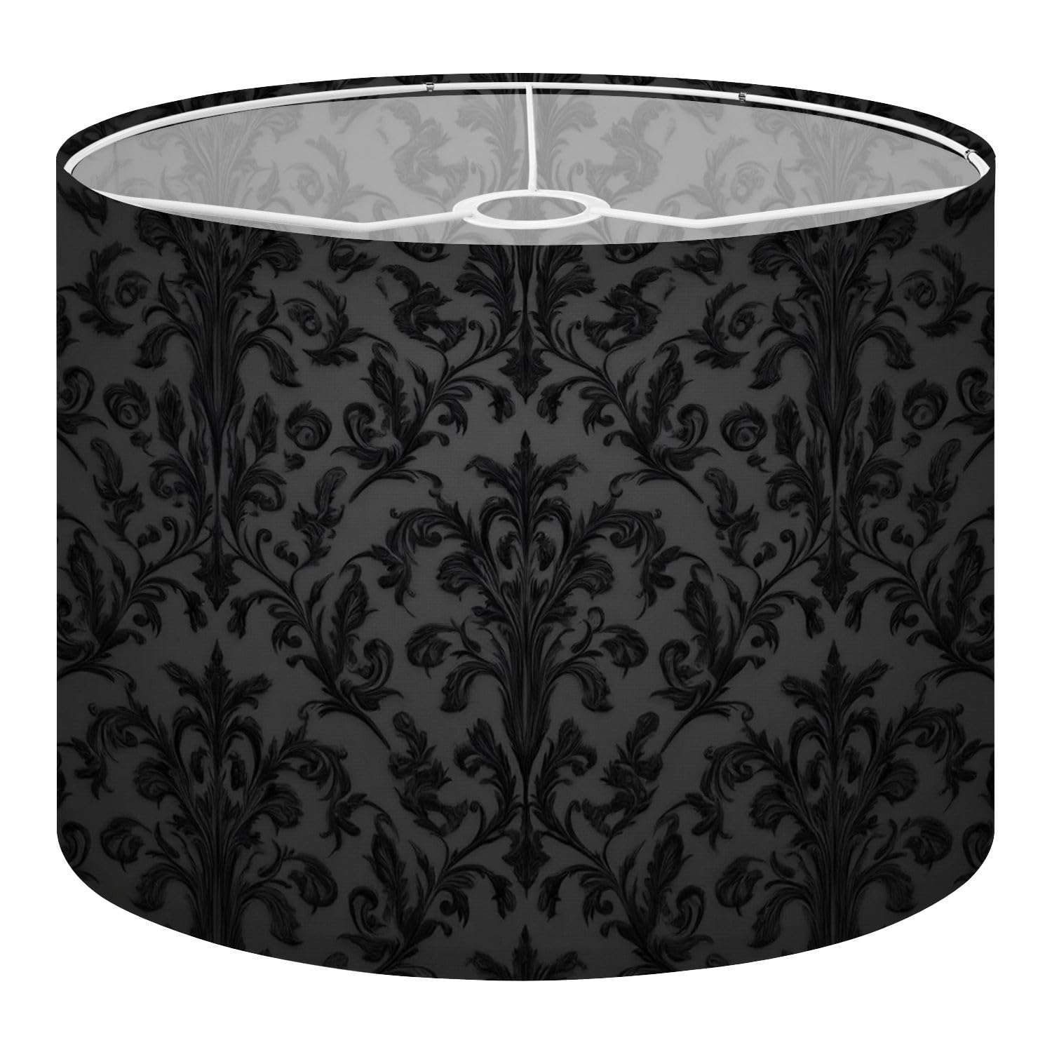 Round Drum Light Shade Luxury Seamless Charcoal Gothic Large Lampshades for Ceiling Lights Table Floor Lamps Easy Assembly Replacement Lamp Shades Spider Fitter