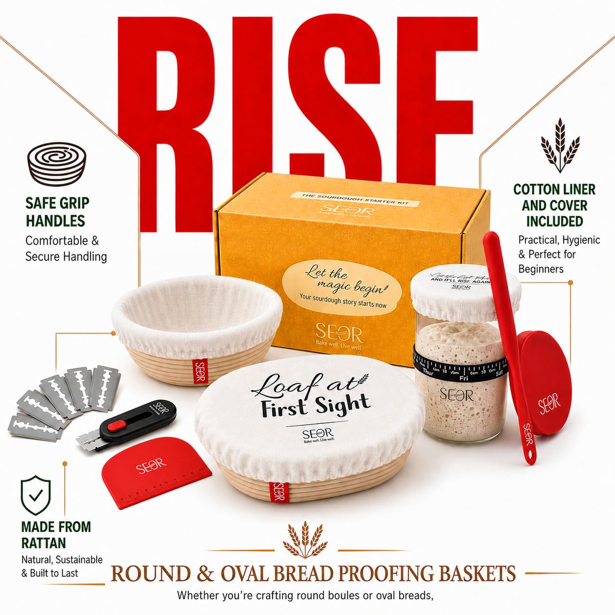Premium Sauerteig-Brot Starter Kit, perfekte Brotwerkzeuge aus Sauerteig, Gärglas für Anfänger und 2 Körbe