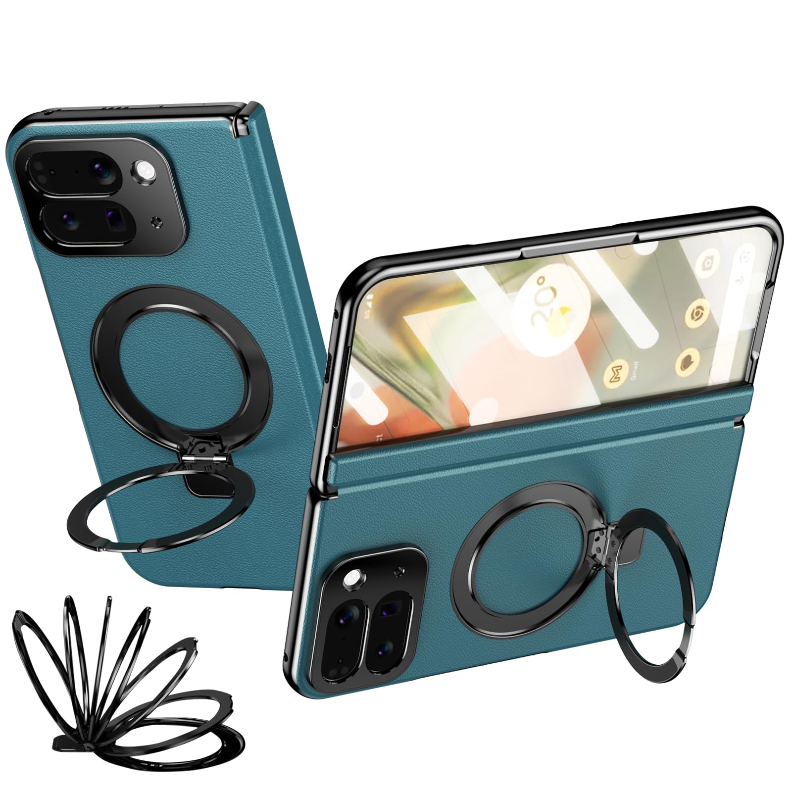 Coque Google Pixel 10 Pro Fold Antichoc Vert Cuir avec Support - 8