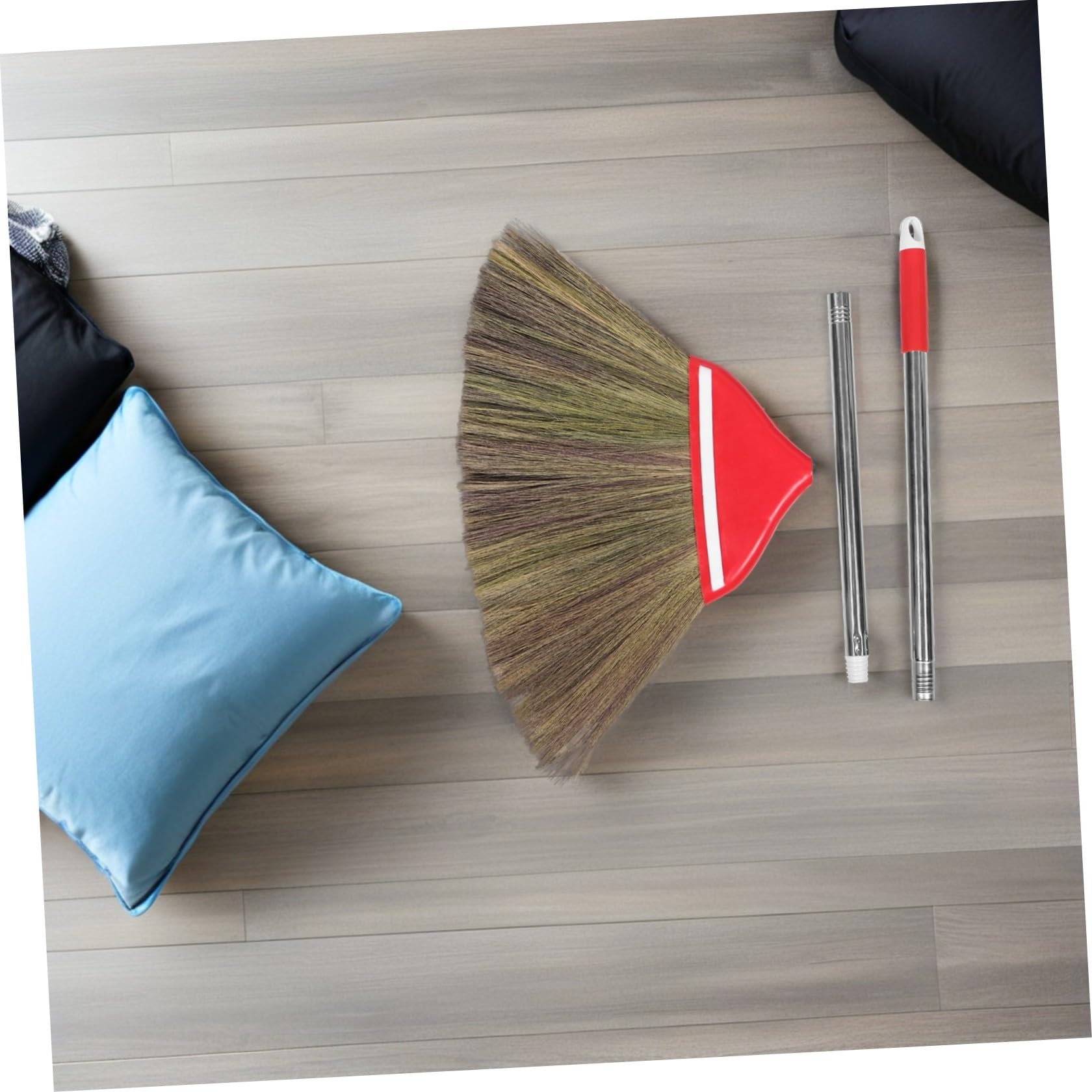 Handgewebter Haushaltsbesen aus Gras 106cm Weicher Handbesen für Innen Außen Bodenschonend für Holz und Fliesenböden Leichter Besen für Küche Terrasse und Hof