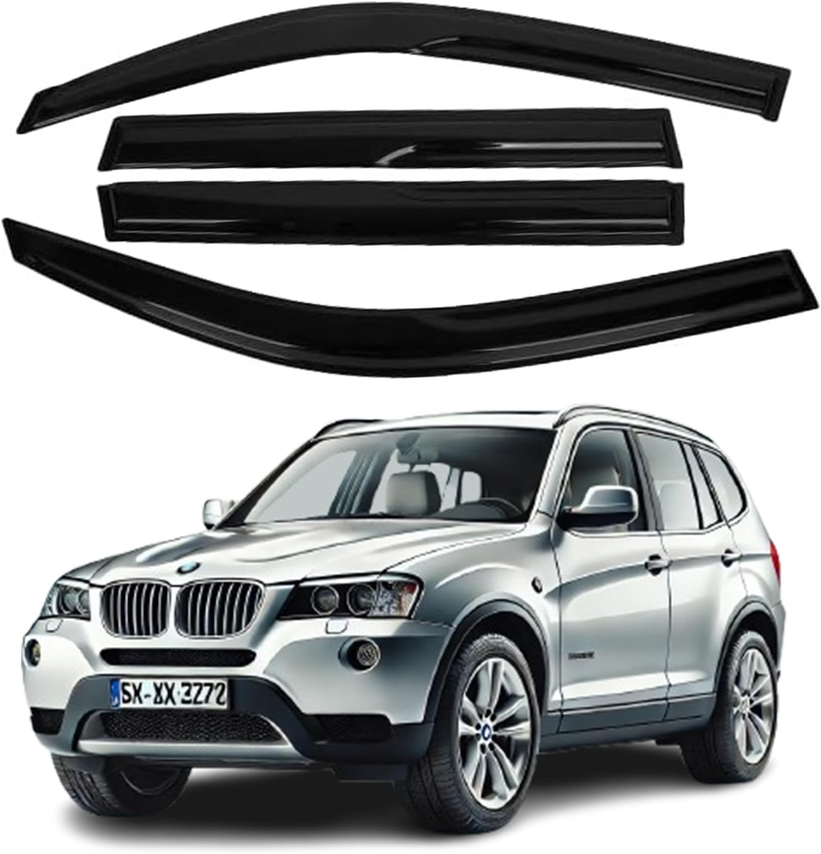 Compatible with BMW X3 E83 2004 2005 2006 2007 2008 2009 2010 - ZH Window Rain Guards - 2mm Thick Tape-On Premium Wind Deflectors for Front and Rear Windows, Durable & Sleek Design, Set of 4