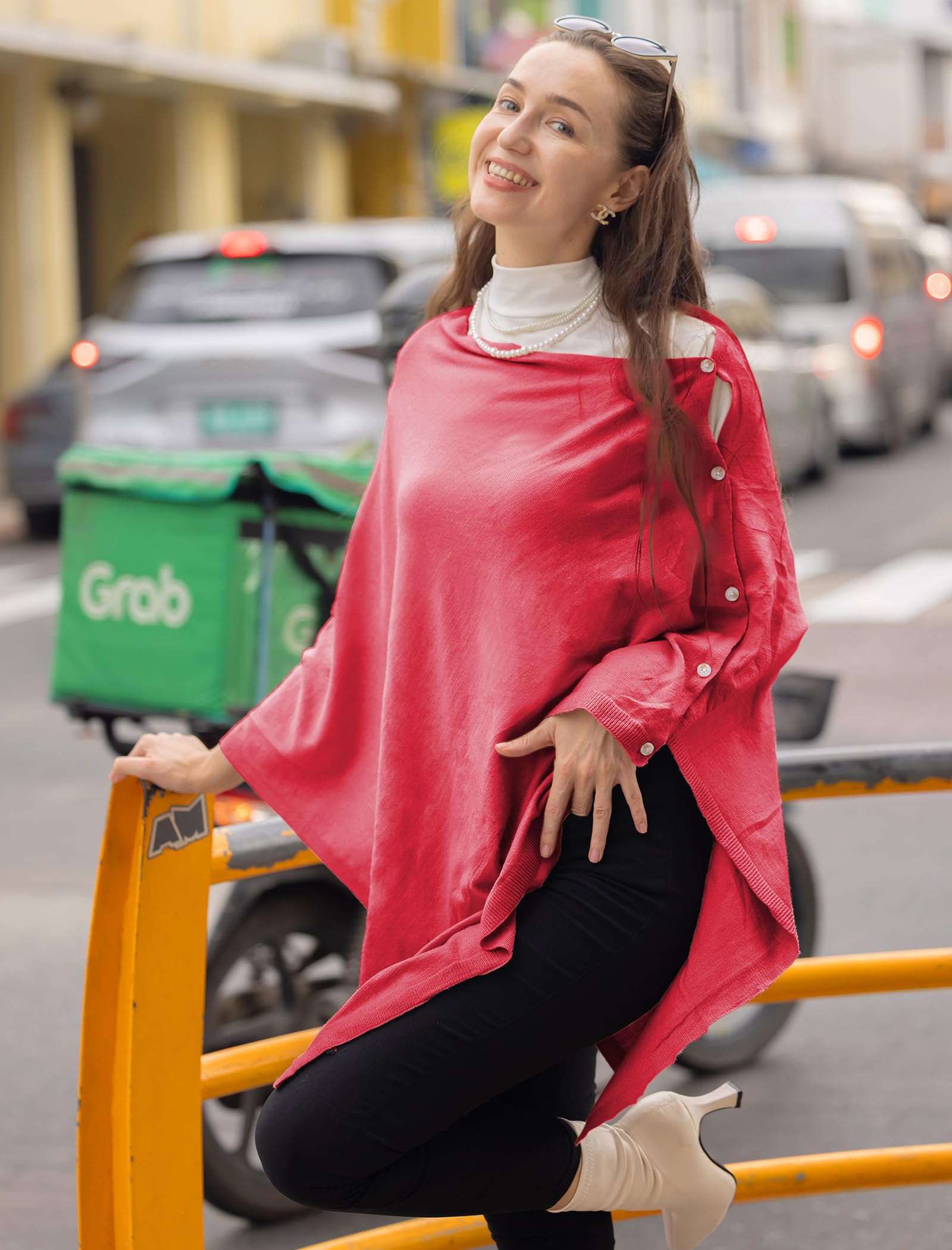 MissShorthair Poncho da donna lavorato a maglia, scialle avvolgente morbido