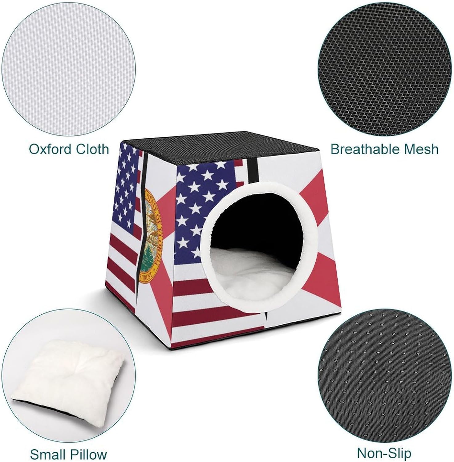 Generic US and State Flag Cat House for Indoor with Spacious Cat Nest, style-19-6