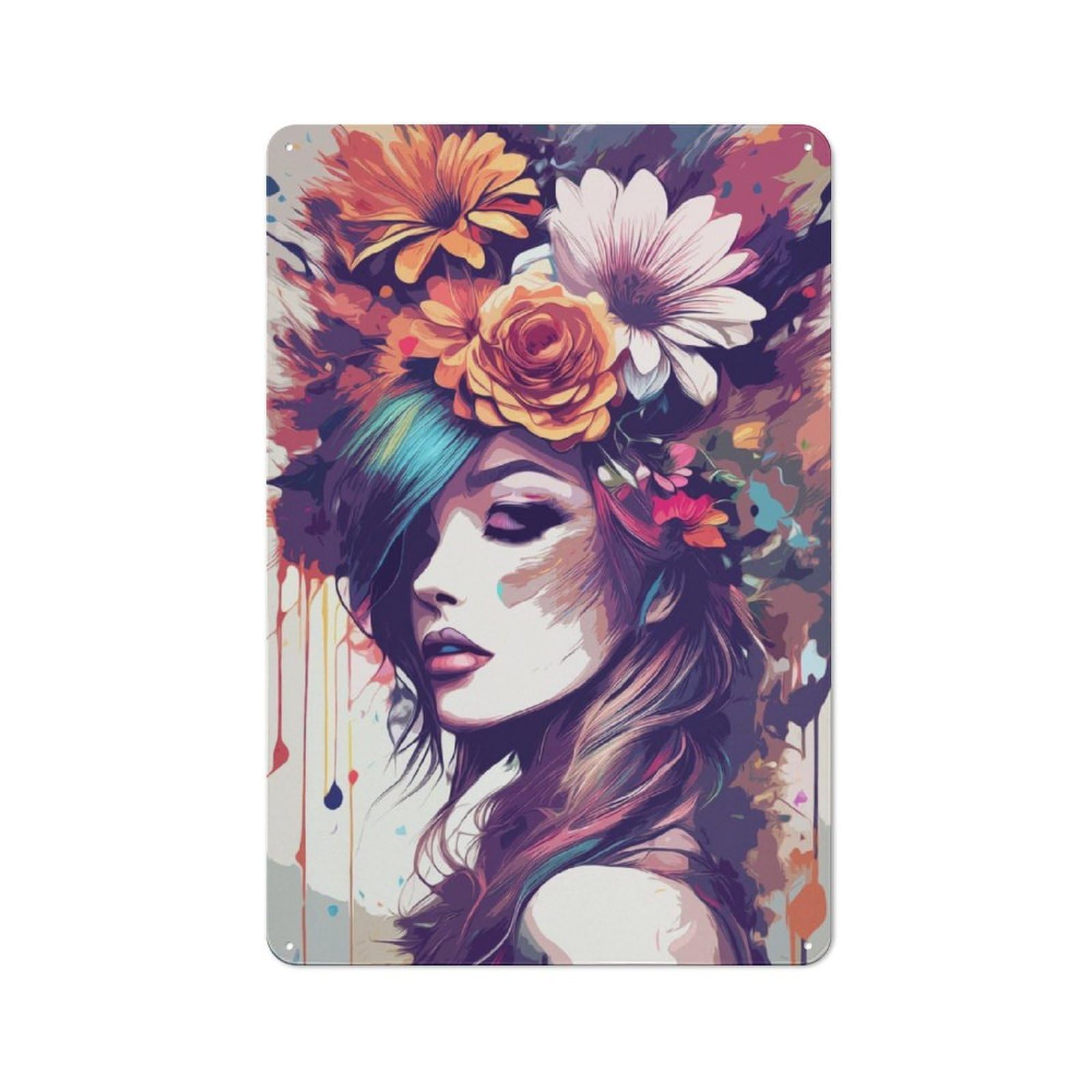 Junmoney Floral Portrait Metal Plaque 30X20cm With For Garage Wall, Retro Decor, For Garage Decor Collectors Refreshing A Room In Autumn