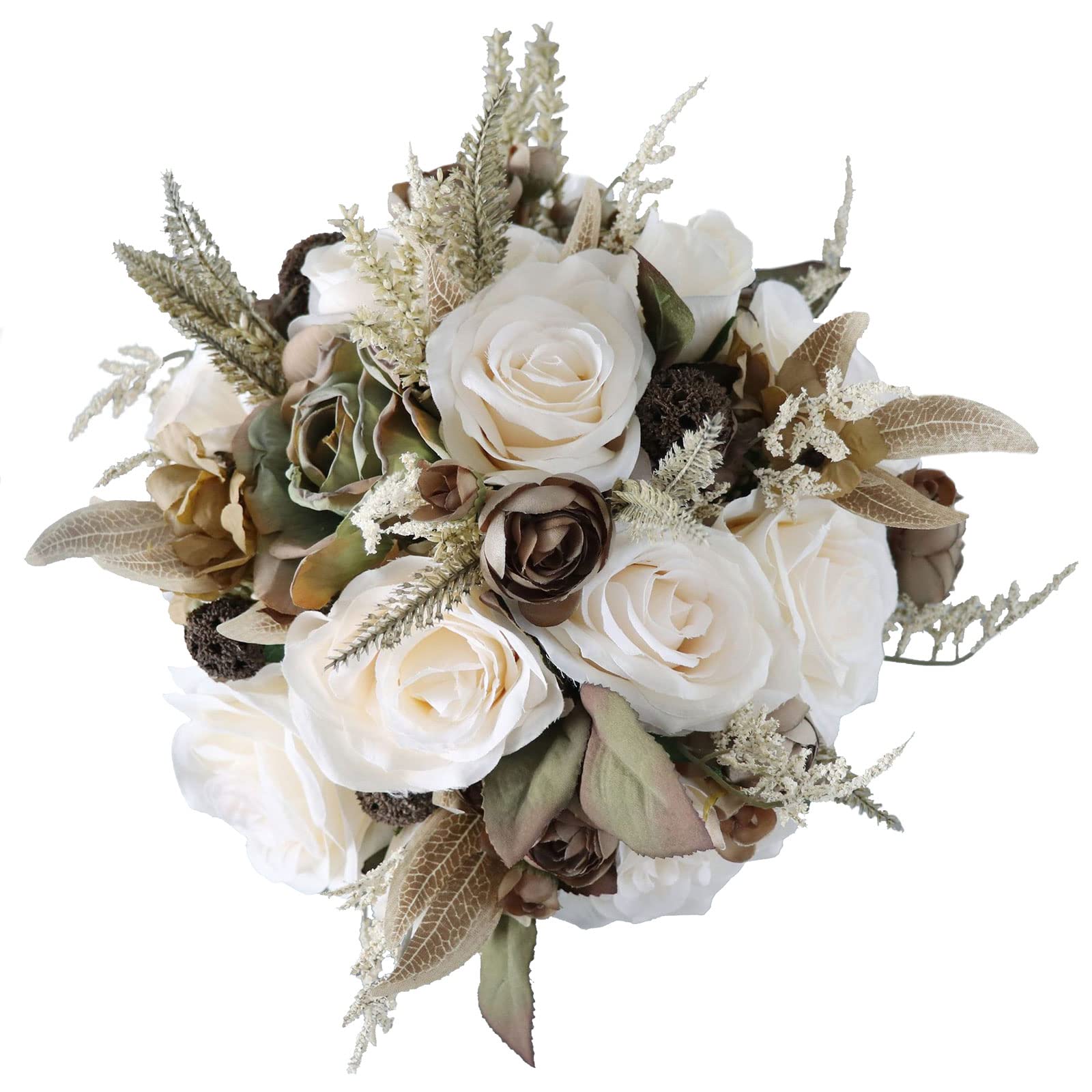 Fouriding Brautstrauß Braut Brautjungfer Brautjungfern Blumensträusse Hochzeit Rosen Blumenstrauß künstlicher Rosenstrauß Bouquet Deko Cremig