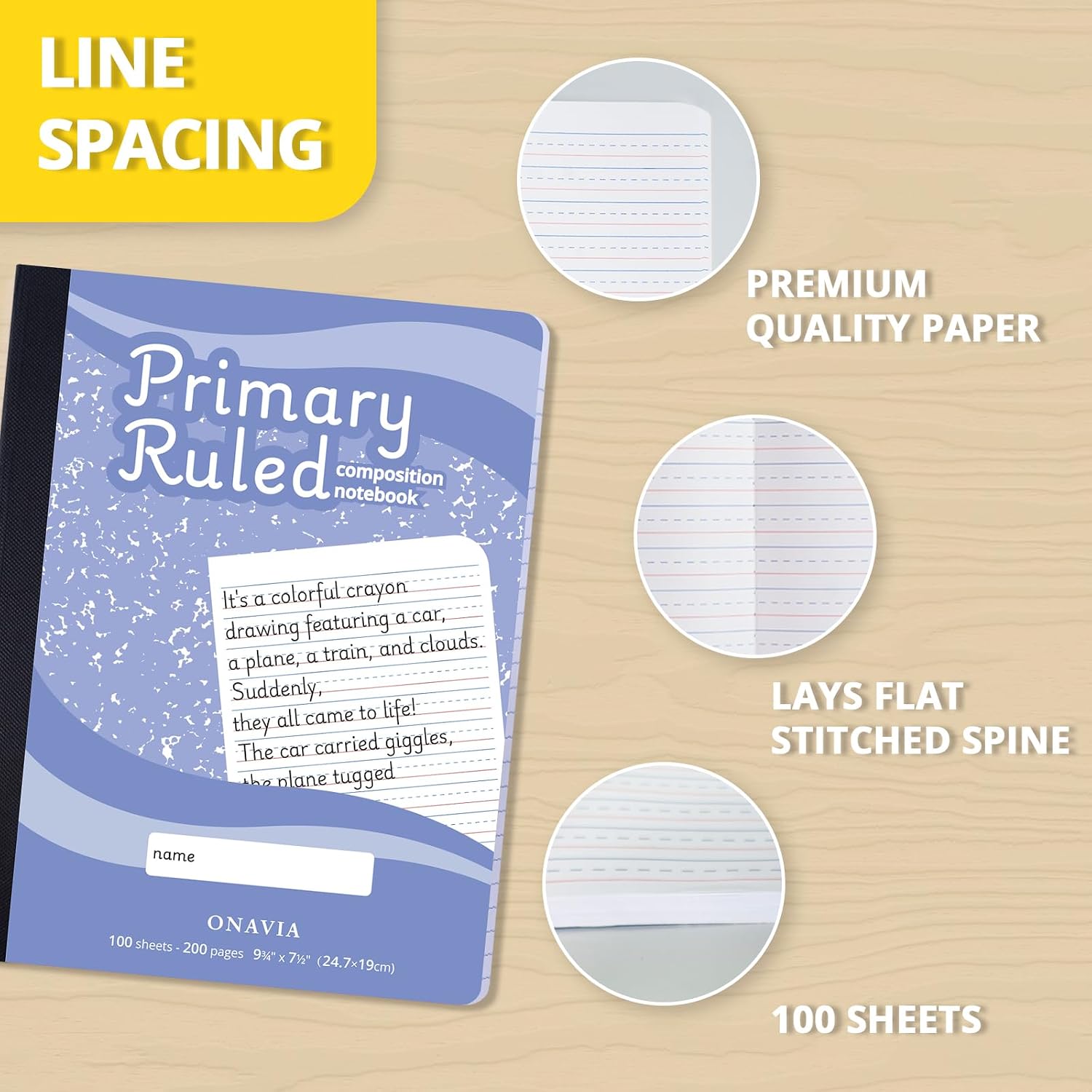 ONAVIA Primary Composition Notebook K-2, 200 Pages, 4 Pack, Cornflower image 2
