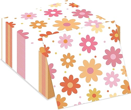 120 servilletas de papel con margaritas Groovy Daisy Boho Servilletas de cena desechables con flores decorativas para fiestas de baby shower,