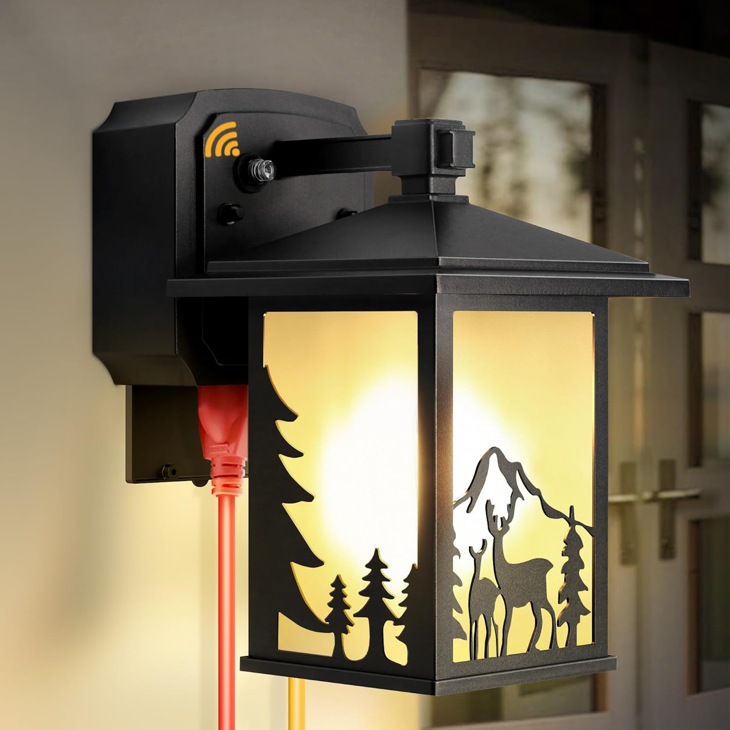Porch Lights with GFCI Outlet, Dusk to Dawn Outdoor Light with Outlet, 3 Lighting Modes Wall Light Fixtures, Waterproof Aluminum Exterior Wall Lanterns Mount Sconces Outside for House Garage