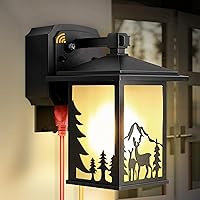 Vista 1 de Luces de porche con salida GFCI, luz exterior del anochecer al amanecer con tomacorriente, 3 modos de iluminación, lámparas de pared, faroles